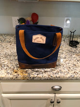 Load image into Gallery viewer, Navy Blue Leather/Canvas Tote Bag