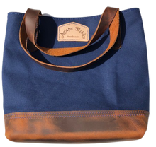 Load image into Gallery viewer, Navy Blue Leather/Canvas Tote Bag