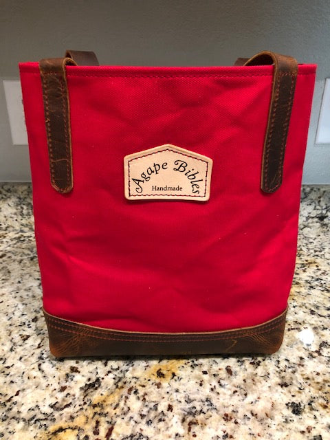 Red Leather/Canvas Tote Bag