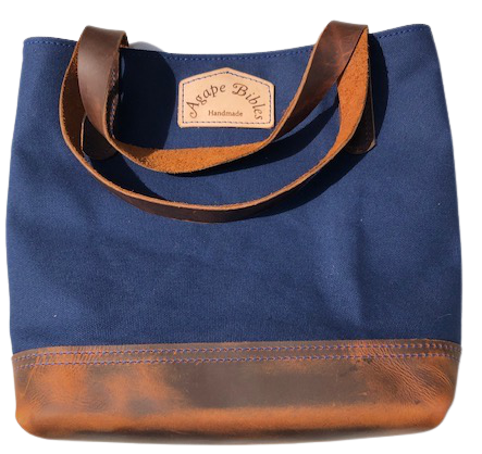 Navy Blue Leather/Canvas Tote Bag